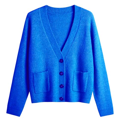 Image of Women's Knit Cardigans Open Front Long Sleeve V Neck Button Down Loose Cardigan Sweaters Cable Knit Outwear Coats