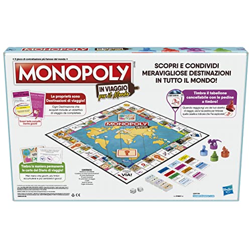 Monopoly en Voyage à Travers Le Monde, Jeu de société pour Les familles et Les Enfants à partir de 8 Ans, avec pions à Timbre et Tableau effaçable – Image 5