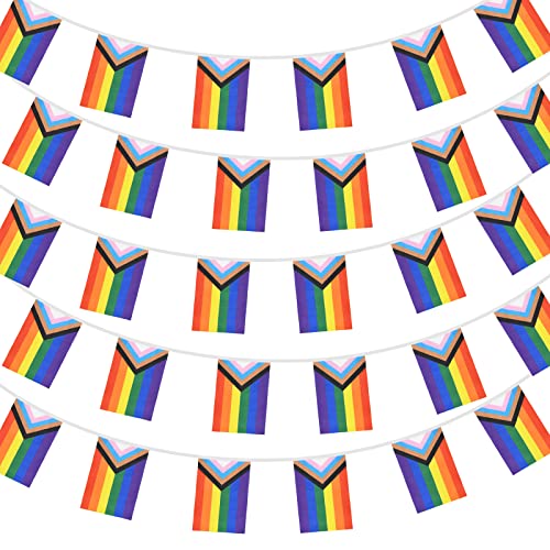 Bannière de fanions Progress Pride de 10 mètres avec 38 fanions – Drapeau rectangulaire gay LGBTQ arc-en-ciel Pride Banderole à rayures colorées pour...