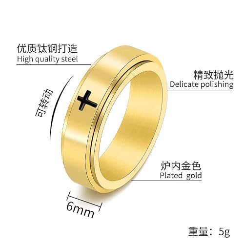 6mm Stainless Steel Cross Spinner Band Ring Stress Relief Christian Jesus Christ Lord Prayer Rotating Fidget for Men Women Anxiety Religious Engagement Wedding Jewelry-Black 7
