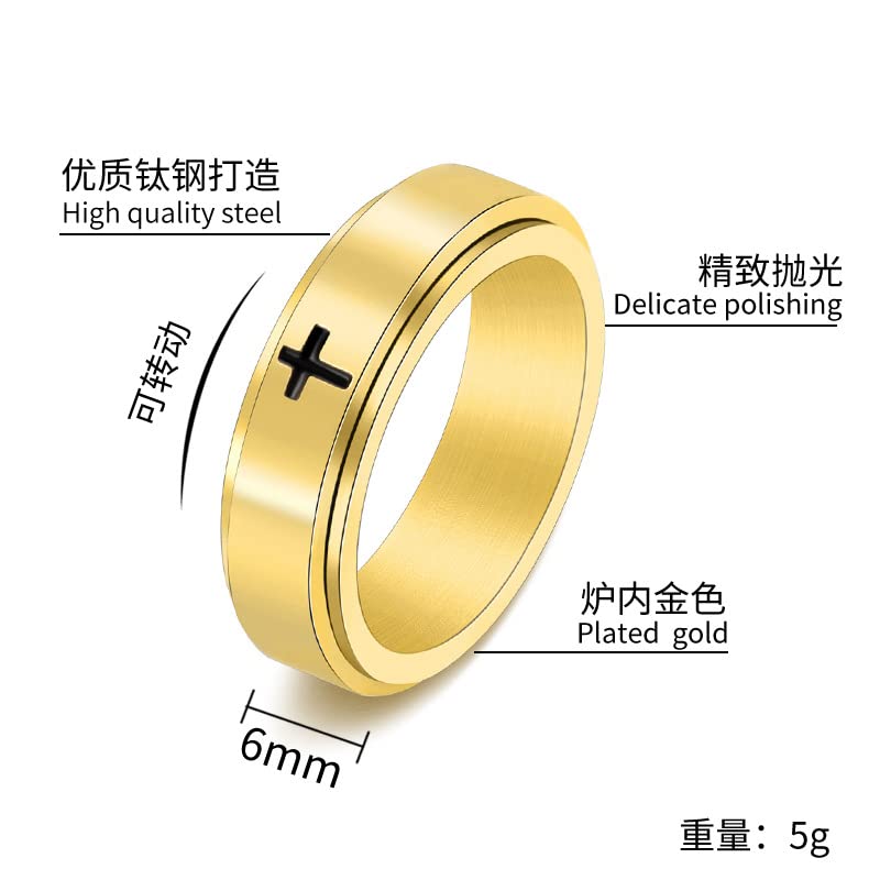 Fuqimanman2020 6mm Stainless Steel Cross Spinner Band Ring Stress Relief Christian Jesus Christ Lord Prayer Rotating Fidget for Men Women Anxiety Religious Engagement Wedding Jewelry2