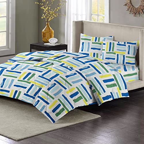 Image of HOMEKART 220 GSM Reversible Microfiber AC Comforter /Duvets for Mild Winter | All Season King Size 3 Layered Quilted Blanket for Single Bed (150 cm x 225 cm, Modren, White and Green)