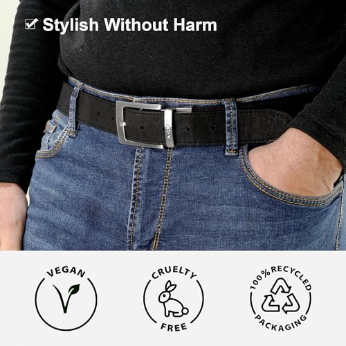 Cork Reversible Vegan Belt – Adjustable 1.37-Inch Wide Men's Dress & Casual Belt – Black & Brown, Water-Resistant2