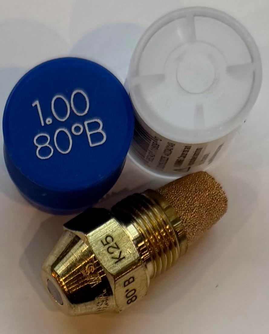 Three Pack - Oil Burner Nozzle, 1.00 80 B, Solid Spray Blue Cap 1.00 80 B Oil Nozzle 1.00 Gallons per minute with a 80 degree Solid Spray