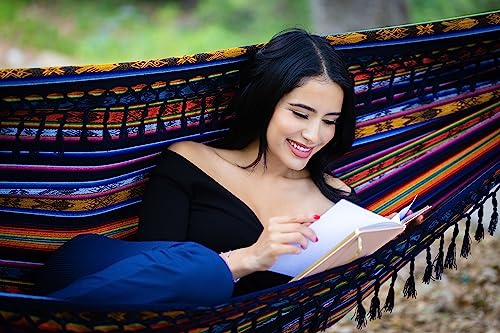 Boho Classic Hammock with Tassel, Handmade, Weather-Resistant, Hammock for Indoor & Outdoor, Lightweight Durable - for Patio, Porch, Backyard Lounging (Otavalo Rainbow) - Image 5