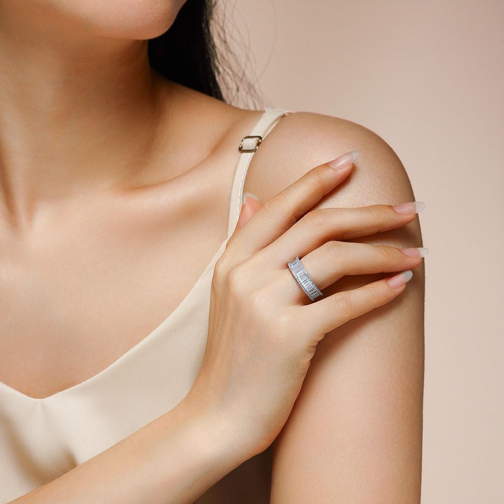 S925 Sterling Silver Ring Mossanite Band Ring Unique Trendy Timeless Women's