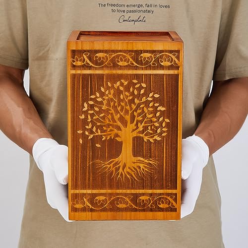 Image of Large Wooden Cremation Urns for Human Ashes Adult Male Female | Wood Urns For Human Ashes Men Women Child, Burial Funeral Memorial Urns for Ashes(Holds 200 Cubic Inch)