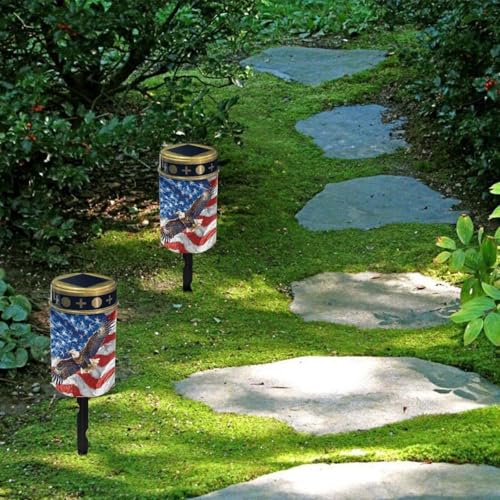 Image of USA Flag Eagle Light for Prayer Cemetery Solar Lights for Grave Cemetery Patriotic Decoration Candle Lamp Eternal Lights for Graves Cemetery Memorial Gift 2 Pcs