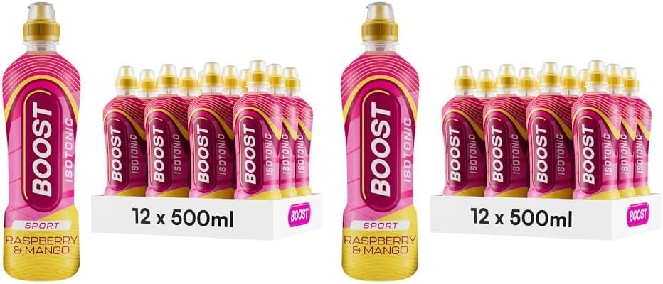 Boost Sports Drinks Raspberry & Mango | 12 Isotonic Drink with Vitamin B12 and B6 | Electrolyte Drink | Maximum Hydration Drinks | Low Calorie Vegan Adult Soft Drinks Multipacks | 12x500ml (Pack of 2)