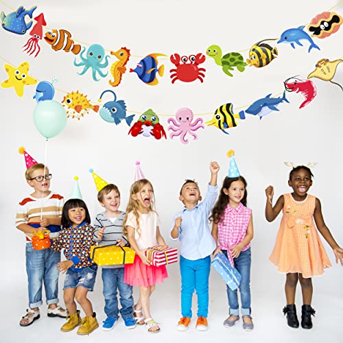 2Pcs Sea Animal Banners Under The Sea Party Decoration Sea Animals Life Banners For Ocean Theme Party Birthday Party Decorations Under The Sea Baby Shower Supplies #TOP6
