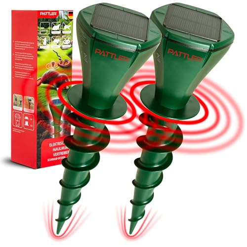 PATTLER Scaccia Talpe Solare a Ultrasuoni Impermeabile, Repellente Serpenti, Dissuasori per Talpe, Dissuasore per Topi, Repellente per Serpenti, Trappola Talpe, Repellente Lucertole | 2 Pezzi