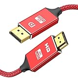 DisplayPort to HDMI Cable (6Ft DisplayPort to HDMI Cable, Red DisplayPort to HDMI Cable)