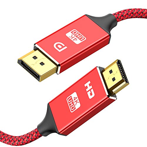 DisplayPort to HDMI Cable,Capshi [4K UHD] Uni-Directional Nylon Braided Gold-Plated DP to HDMI Cord Display Port to HDMI Male Connector -6 Feet