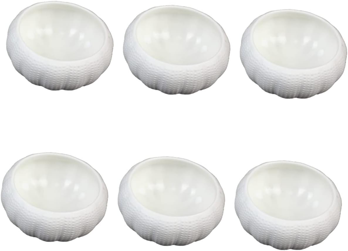 UPKOCH 6Pcs Ceramic Sea Urchin Bowls 3.54" White Sauce Dipping Dishes for Caviar, Sushi, Soy Sauce & Appetizers | Restaurant-Grade Molecular Gastronomy Plates, Japanese Cuisine & Home Kitchen