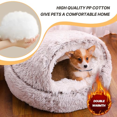 YIGAARUI Calming Dog Bed Fluffy Plush Pet Bed under 10kg,Large Cave Dog Bed Washable Non-Slip Cat Nest Pod Windproof,Cozy Indoor Cave Bed For Kitten Dog Non-slip Bottom (coffee - Image 4