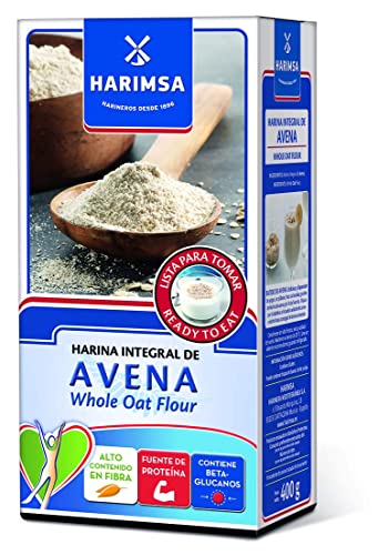 Harina Integral de Avena HARIMSA 400 Gramos 'Lista para tomar' Fuente de proteínas. Contiene Beta-glucanos (Paquete de 6)