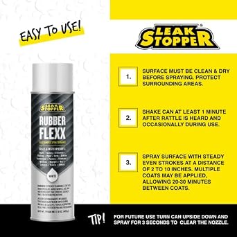 Leak Stopper Rubber Flexx Waterproof Repair & Sealant Spray - Point & Spray to Seal Cracks, Holes, Leaks, Corrosion & More | White 1 Bottle 15 Ounces