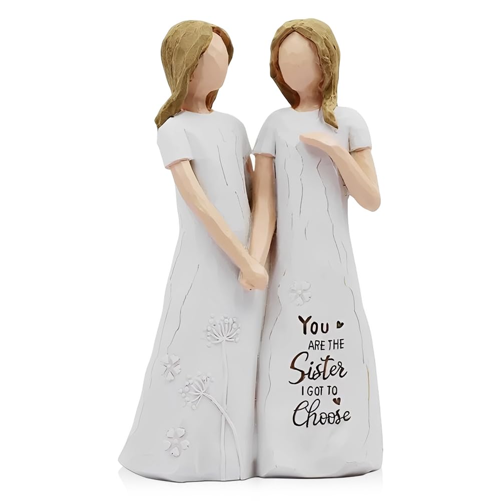 PyrrlicToy Sister Statue Hand-Painted Sisters Figurine Sisters Friendship Gifts for Women Sister Gifts for Best Friends Birthday Christmas Desktop Ornament Holding Hands Girl Statue