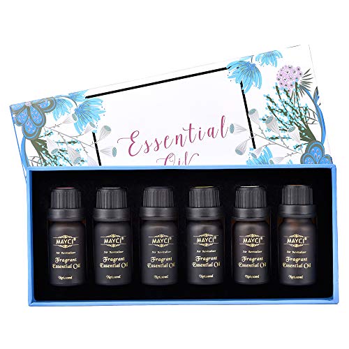 Aromatherapy Essential Oil Set, 6 x 10ml Bottles, 100% Pure Highest Therapeutic Grade Quality Essential Oil, Mother's Day Gift Idea for Diffuser Anxiety Sleep, Lavender, Lemon, Green Tea, Ginger, Rose