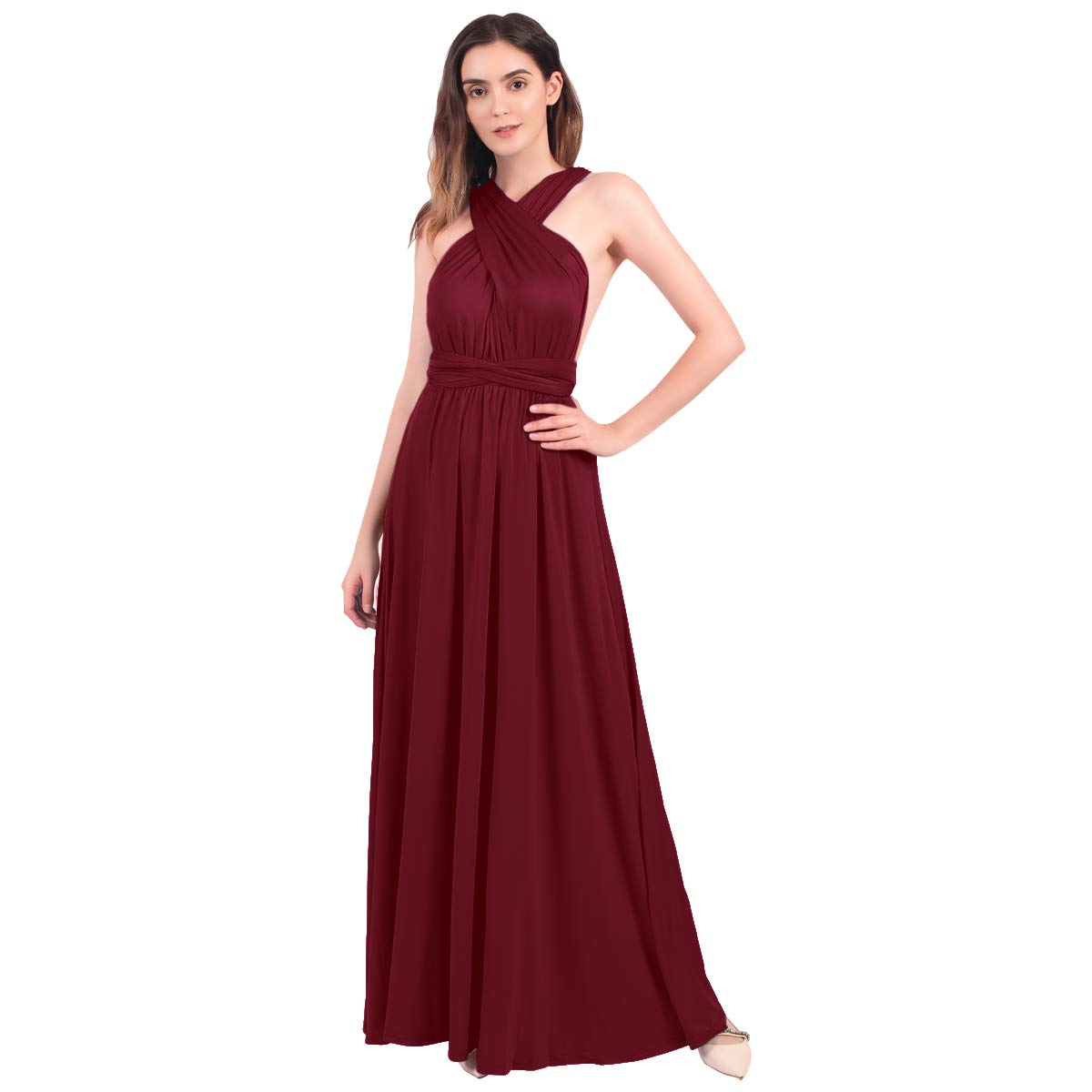 FYMNSI Damen Multiway Lange Abendkleid Hochzeit Brautjungfernkleid Bodenlang Partykleid Cocktailkleid Cabrio Wickelkleid V-Ausschnitt Festlich Kleid Rückenfrei Neckholder Maxikleid Sommer Strandkleid