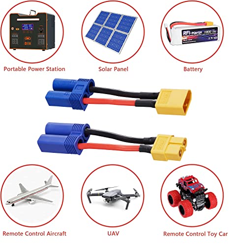 ec5 male to xt60 female connector adapter 4pcs xt60-ec5 extension cablerc battery adapter with 5cm 14awg silicone wire for lipo battery micro fpv drone