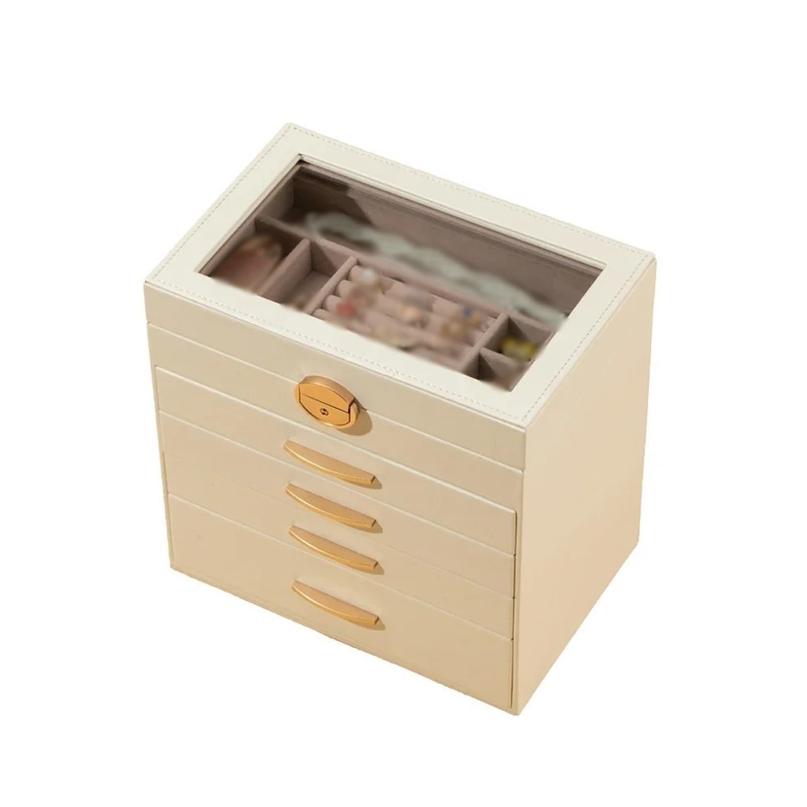 Kx9Lb8d Jewelry Chest Exquisite 6-Layer Jewelry Box With Glass Lid Drawer Design Storage For Necklaces Earrings Watches Bracelets