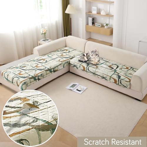 Image of HOKIPO 'Elira Series' Printed Water Repellent + Waterproof Quick Dry L Shape (3+3 Seater) Sofa Seat Cover Mat, Parchement Beige Abstract Art (AR-5249-C6*2)