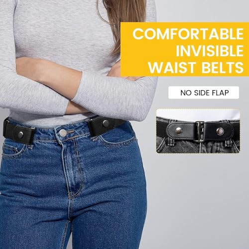 TBKSOVMV 2 Pieces Elastic Belt Invisible Belt for Women Without Buckle Unisex No Buckle Buckless Men's Adjustable Elastic for Jeans Trousers Dress, Czarny/Kawa, Länge: 110 cm : 3,5 cm4