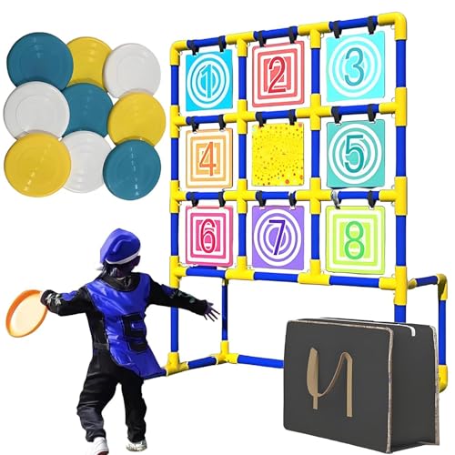 Set da gioco di frisbee con bersaglio, include 9 frisbee per divertimento all'aperto, facile installazione per campeggio, spiaggia e attività sul prato, compatto per uso interno ed esterno