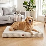 Orthopedic Dog Bed for Large Dog, Waterproof Pet Bed,Non-Slip Bottom and Egg-Crate Foam with Removable Washable Cover Crate Bed,Cream,36'x27'x3'