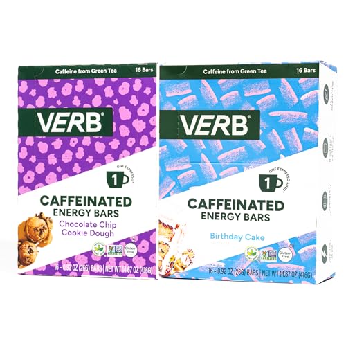 Verb Energy Bars Bundle – Chocolate Chip Cookie Dough & Birthday Cake – Caffeinated Snack Bars – 32 Pack – Vegan, Gluten-Free, 110-Calorie Energy Bars with Organic Green Tea image 2