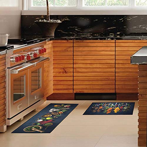 Upnupco Artistic And Colorful Kitchen Rugs Kitchen Mats For Floor Non Slip Kitchen Rugs And Mats Kitchen Mat Set Farmhouse Kitchen Rugs And Mats Kitchen - Spicy Art - 2 Pieces - 30"X17" + 47”X17 #TOP3