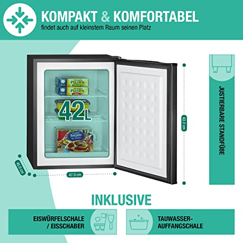 Bomann Gefrierbox klein mit 42L Nutzinhalt, Mini Gefrierschrank mit 2 herausnehmbaren Gitterablagen, Gefrierschrank mit wechselbarem Türanschlag & stufenloser Temperaturreglung, GB 7236 schwarz