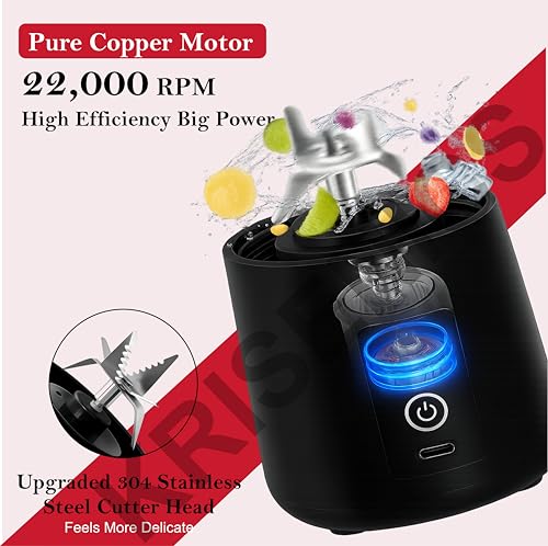 Image of Portable 6-Blade Juicer Blender with built-in Jar, Juicer Mixer Bottle,Fruit Juice Machine,USB Rechargeable Personal Size Grinder for Juices, appliance for Protein&Milk Shakes (Black, 380ml)