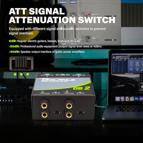 Bolanle Passive 2-Channel Direct Box Stereo DI for Guitar, Bass & Synths Hum Eliminator, Ground Loop Noise Reducer, Reamp Function XLR Balanced Output for Studio & Live Performance