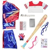 Alaiyaky Disfraz de Harley para mujer, disfraz de payaso Quinn para cosplay, disfraz de Quinn, con guantes, collar, peluca, calcetines, globo, para niñas, para carnaval, Halloween (mujer, M)