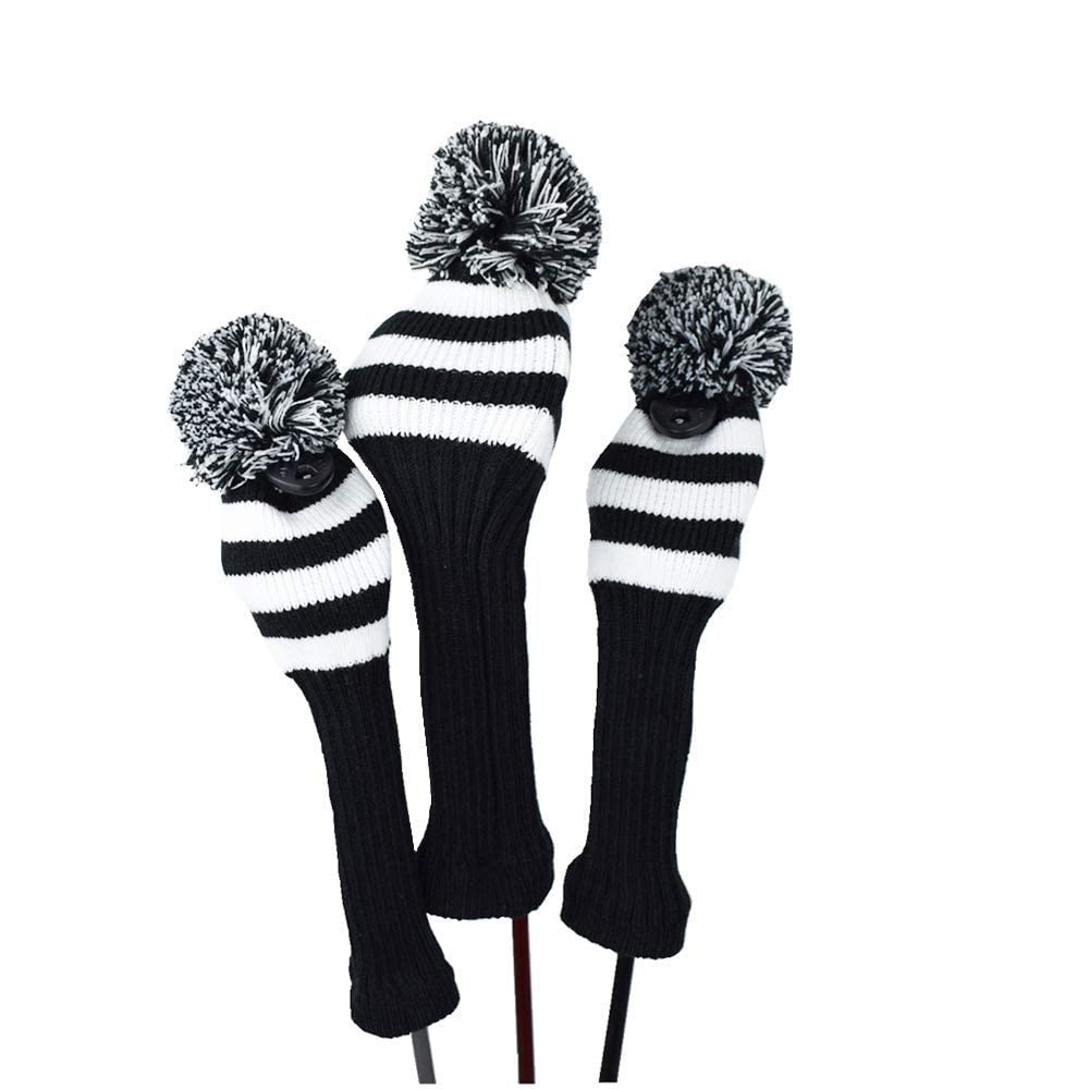 SEACLOUD Juego de 3 fundas de cabeza de club de golf de punto para conductor y Fairway Woods (patrón Argyle/estrellas y rayas)