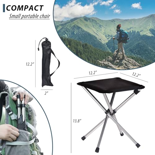 Image of Portable Stool, 13.8 Inch High & 1.32 lbs Small Folding Chair, Telescopic Compact Foldable Stool with Carry Bag for Camping, Hiking, Outdoor Concert