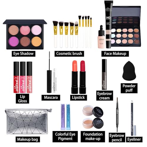 Make-up Sets, Multifunktion Schminkset, All-in-One Adventskalender Schminke, mit Lidschatten Palette, Lippenstift, Concealer, Eyeliner, Foundation und Pinsel, Für Bestes Schminke Geschenkset – Bild 3