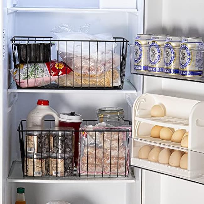 16inch Upright Freezer Organizer Baskets for 13-14,16-21 cu.ft Standup Freezer, Settle freezer chaos and reduce food waste effectively, Durable, Fully Use Space, Improve Air Circulate, Black, Pack 3