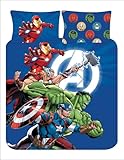 Marvel Avengers Double Duvet Cover Set – Reversible Superhero Bedding for Kids or Teens – Official Marvel – Polycotton 52% Cotton 48% Polyester – Blue – UK Double Bed Size