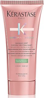 Kérastase Máscara Chroma Absolu Masque Vert Chroma Neutralisant, Cabelos coloridos, Proteção de cor, corrige subtons vermelhos, Ácido Tartárico, Centelha Asiática, 150 ml