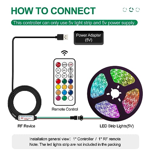 Aroidful DC 5V USB LED Controller, 21-Key RF Wireless Remote Control, 1M / 3.3FT 3PIN Addressable LED Controller, WS2812 WS2811 WS2812B Dream Color LED Strip Lights Controller - Image 6