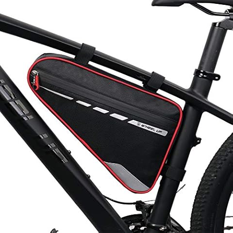 Bike Frame Bag, Waterproof Bicycle Bag Cycling Front Top Tube Pouch Pannier Bike Triangle Bag Front Saddle Frame Pouch for Outdoor MTB Road Mountain Bike Crossbar Storage Bags with Reflective Stripe Cover