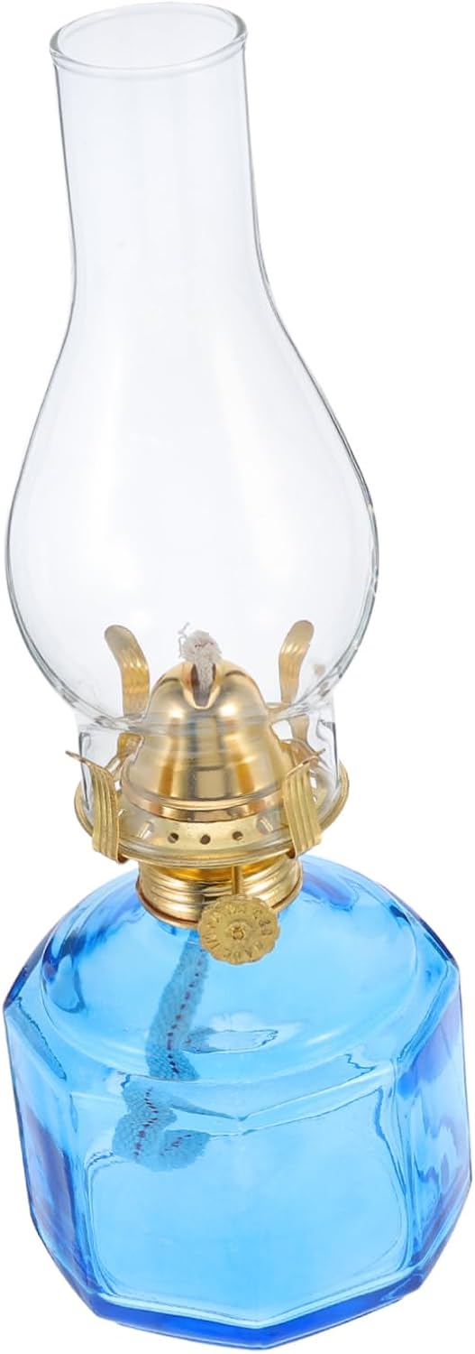 Cabilock 1 Set Rustic Blue Glass Oil Lamp Vintage Kerosene Hurricane Lamp for Indoor Home Decor Emergency Lighting and Versatile Use Tabletops and Fireplaces