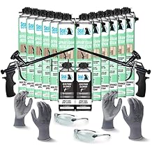 Seal Spray Foam 80% Plus Closed Cell Formula CCI Foam Can Kit w/ 300 Board FT-12 Cans, 2 Angled Gun Foam Applicators, 2 Cans of Cleaner, 1 Pair L Gloves, 1 Pair XL Gloves, 2 Pair Safety Glasses