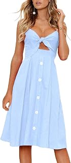 FANCYINN Womens Tie Front Button Down A-Line Dresses Summer Spaghetti Strap Midi Dress Floral Prints