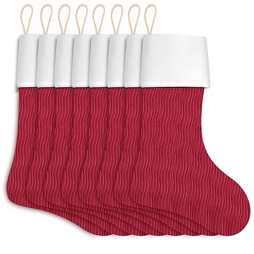 Red Christmas Stocking 18 Inch 8 Pack Hanging Xmax Personalized Stockings Bulk for Sublimation Blanks Red 8