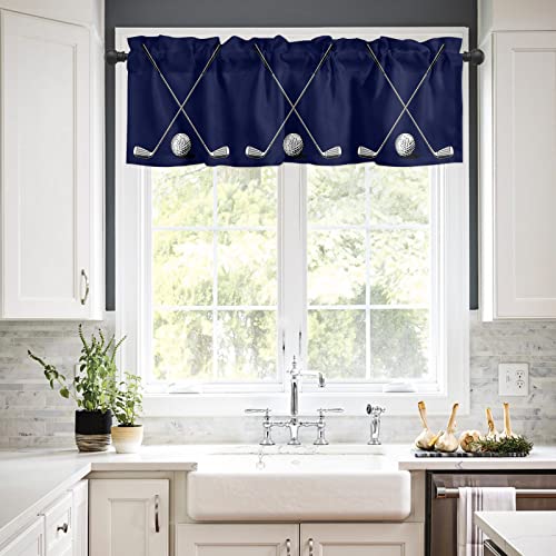 Golf Valances For Windows, Kitchen Curtain Valances Rod Pocket Living Room Short Window Valance Home Decor Window For Bathroom Bedroom Cafe 54X18 Inch Ball Sports Theme Golf Clubs Blue Background #TOP1