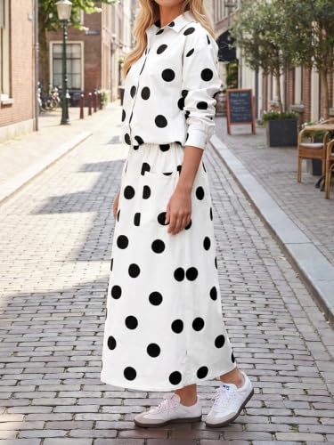 Tankaneo Womens Polka Dot 2 Piece Skirt Sets Long Sleeve Dress Matching Set — view 3